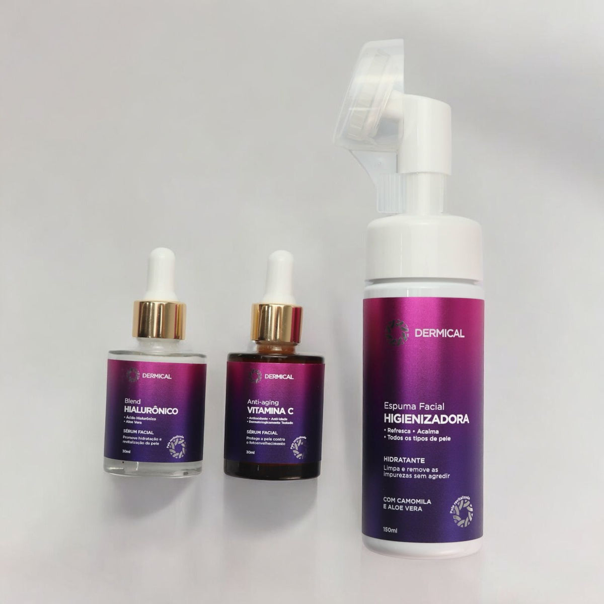 Kit Facial Dermical – Vitamina C + Ácido Hialurônico + Espuma de Limpeza