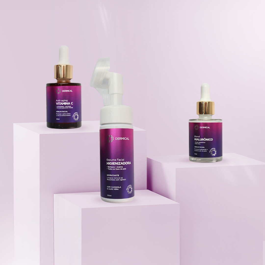 Kit Facial Dermical – Vitamina C + Ácido Hialurônico + Espuma de Limpeza